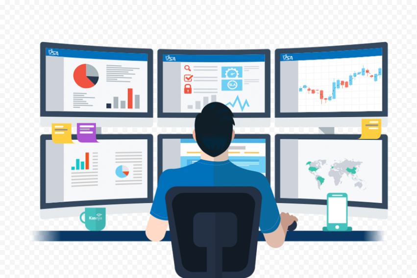 man sitting in front of computer monitors, Network operations center