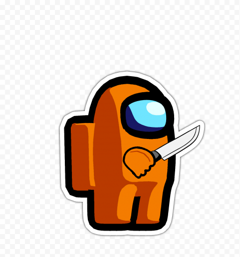 Clipart Orange Among Us Character Holding Knife Stickers PNG 