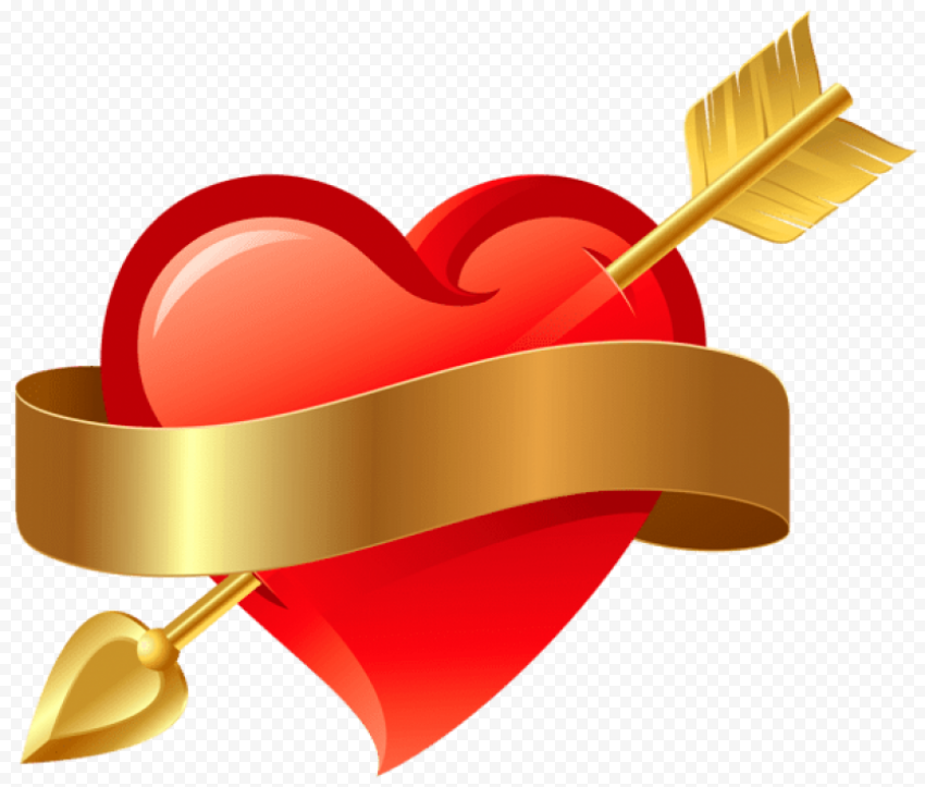 Download Png image red heart with arrow gold