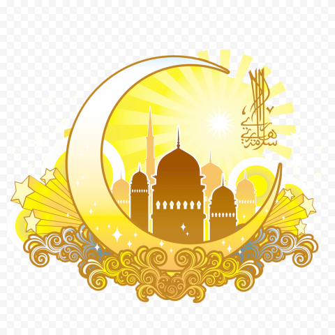 Eid al Fitr Eid Mubarak Ramadan Greeting card Muslim, Yellow moon shaped Islamic religious designs, yellow crescent moon illustration, wish, decorative, shapes 