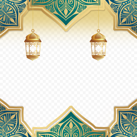 Green Ramadan Lights Pattern Border Free PNG