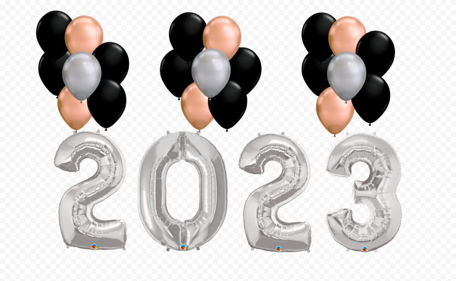 HD 2023 Silver Black Rose Gold Balloon PNG