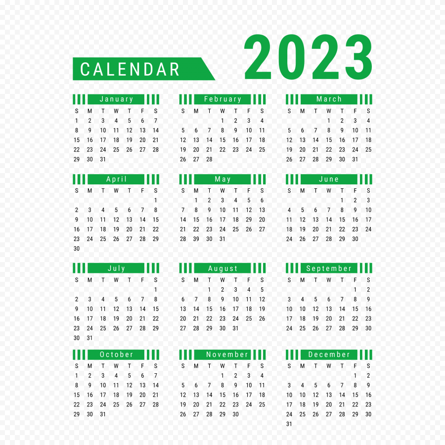HD 2023 Green Calendar Transparent PNG