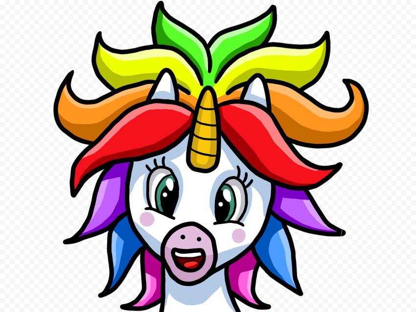 Unicorn, Rainbow, Hairstyle, Horn, Pretty, Eyes, Mouth, Emote, Unicorn Emote, Unicorn Png, png