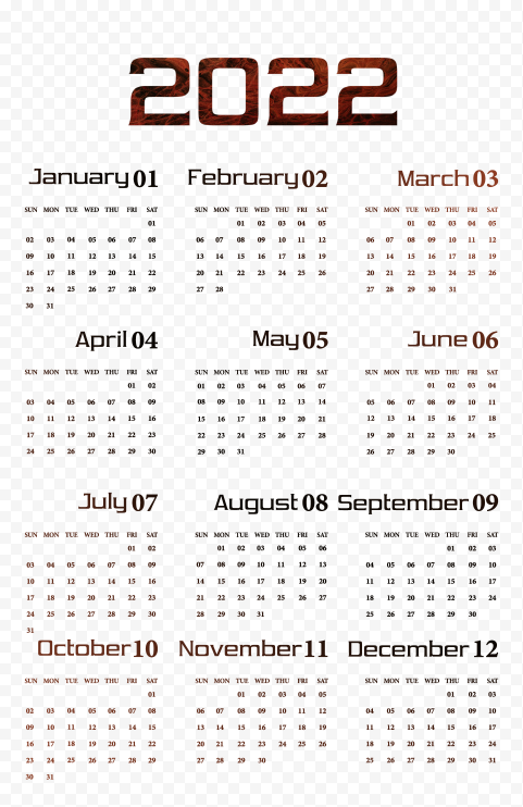 Vector Calendar 2022 PNG