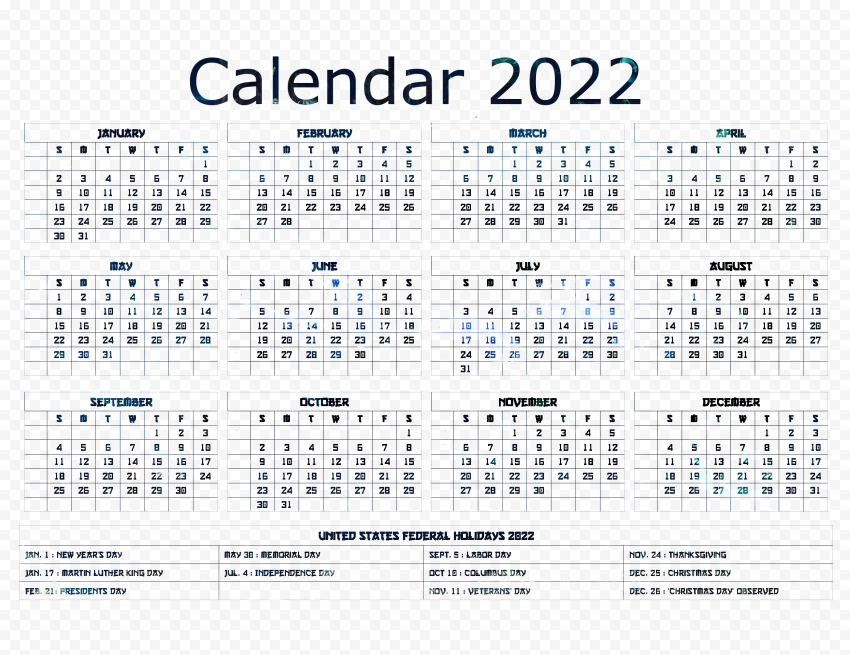Blue Calendar 2022