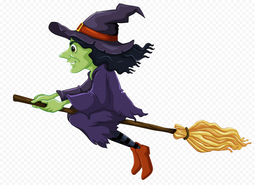 Witch On Broom Halloween Image PNG Transparent Background