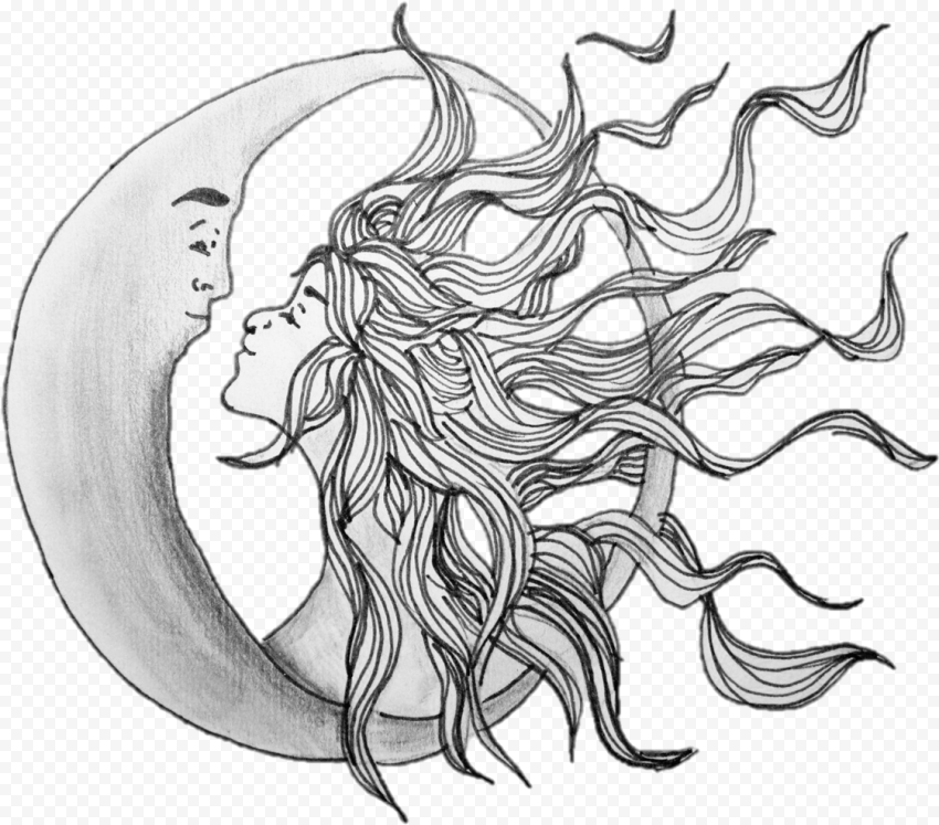 Pretty Sun And Moon Illustration, HD Png Download