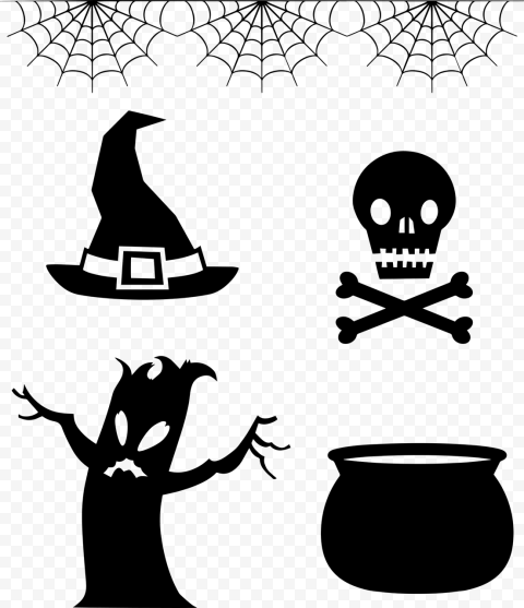 Black Halloween Elements Silhouettes PNG Image