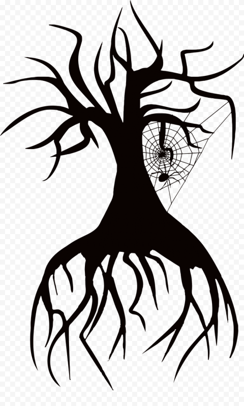 HD Halloween Black Tree & Spider Web Silhouette PNG