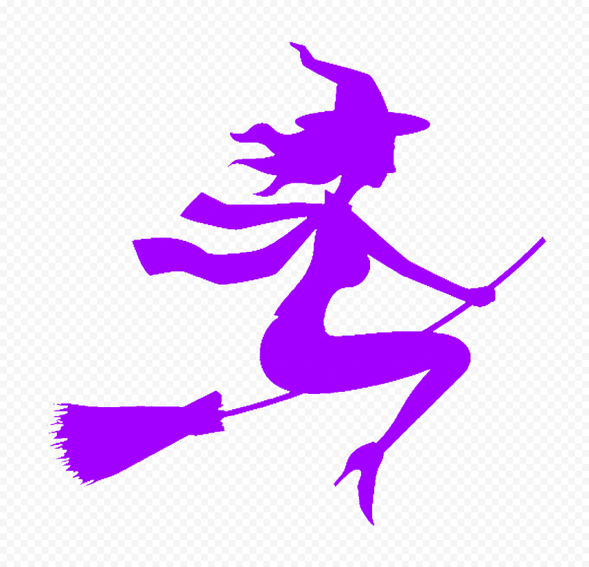 HD Halloween Purple Silhouette Of Witch Flying On Broom PNG