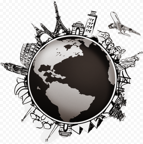 Image Library World Globe Map Compass   Airplane Travel Around The World, HD Png Download