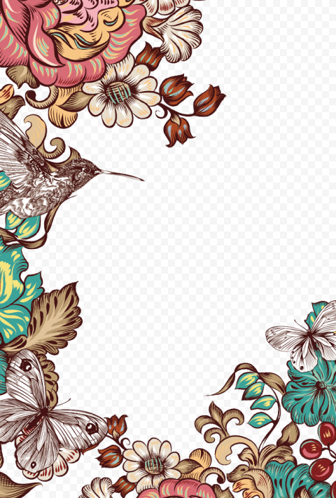 Butterfly Flower Border Frame Transparent PNG