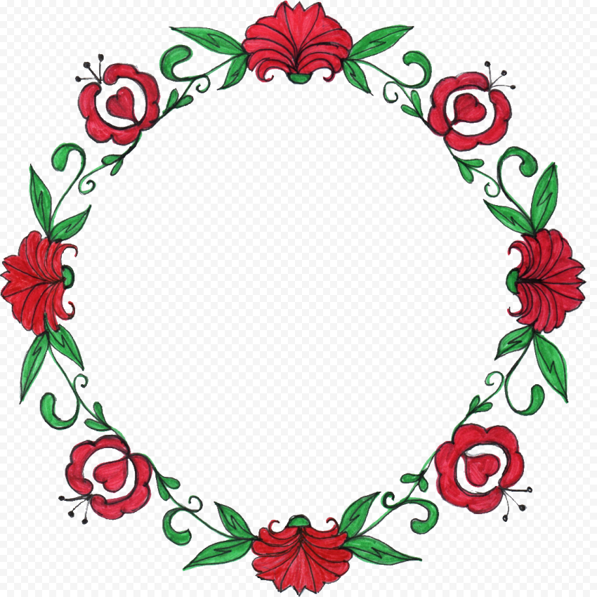 Drawing Floral Circle Border Frame PNG File