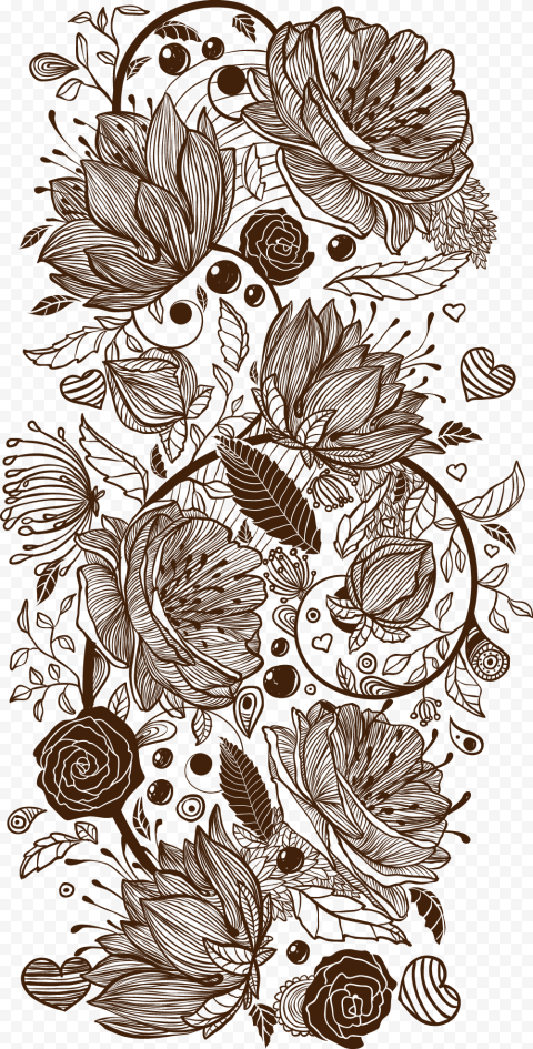 Euclidean Adobe Illustrator, Retro pattern hand drawn line, gray and black floral artwork, hand, heart, monochrome