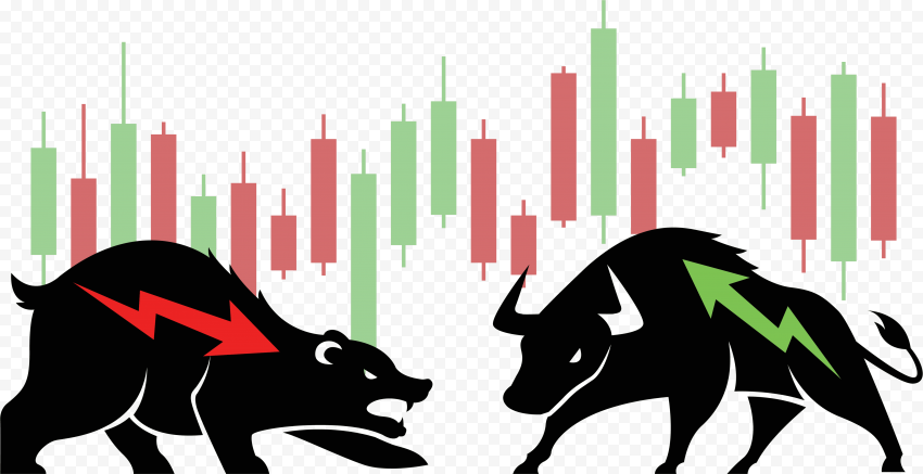 Fighting buffalo bear stock trading backdrop silhouette dynamic candlelight chart sketch