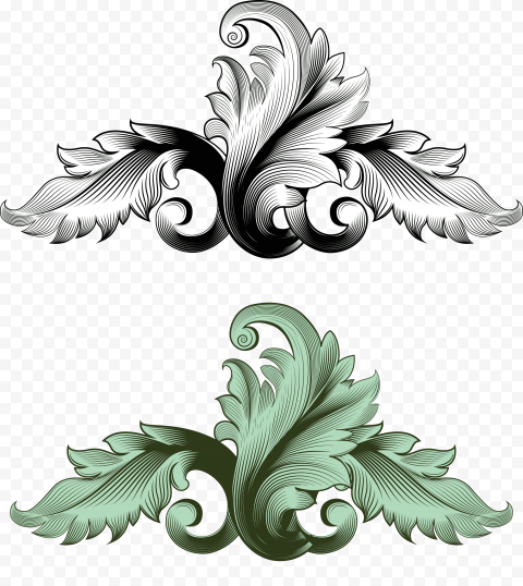 Vintage baroque template elegant 3d leaf sketch