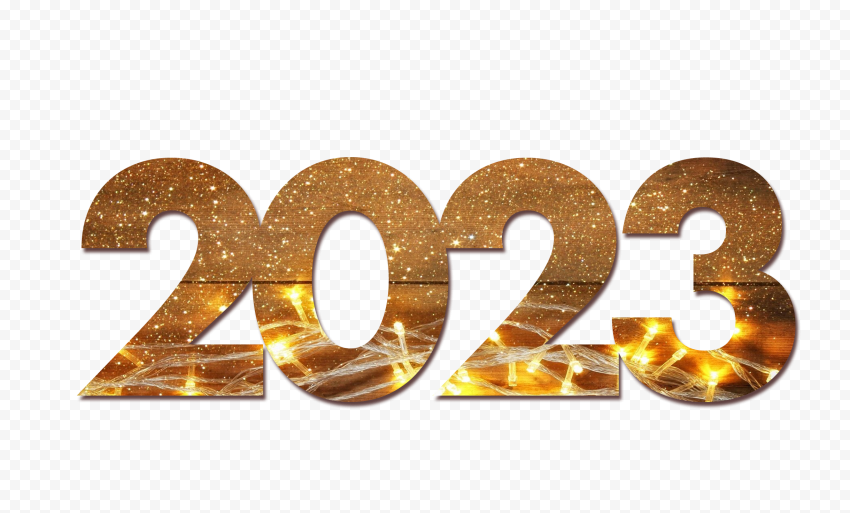 hd 2023 golden text with christmas light png