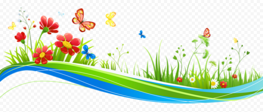 Download transparent decoration with flowers and butterflies clipart