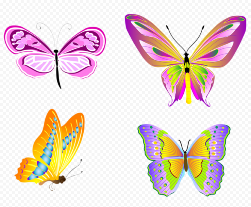 Download transparent butterflies set clipart