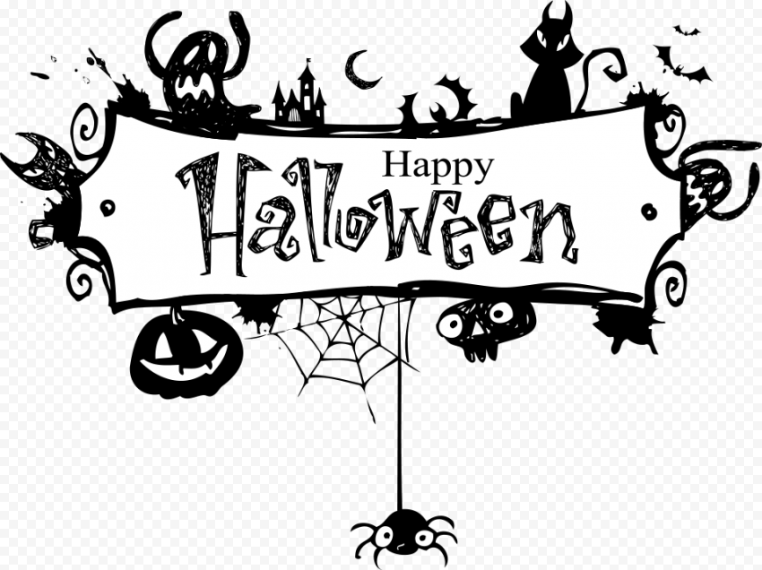 White and black Happy Halloween illustration, Halloween Party Birthday Holiday Trick or treating, Halloween poster, happy Halloween, advertisement Poster, text