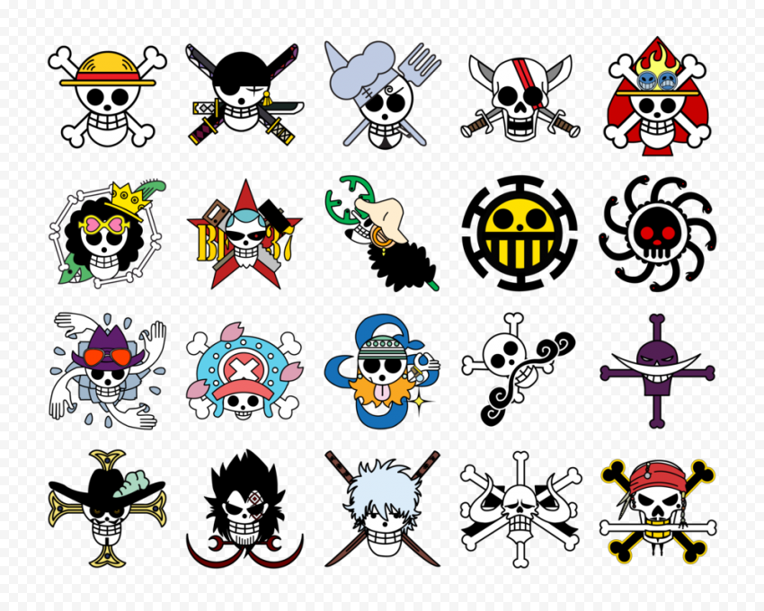 One Piece logo lot art, Jolly Roger Monkey D  Luffy Tony Tony Chopper One Piece Gol D  Roger, trafalgar law, flag, piracy, cartoon