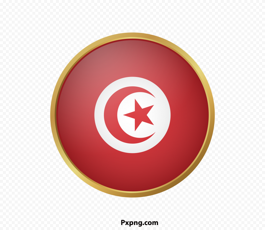 HD Tunisia Round  Gold Framed Flag Icon PNG