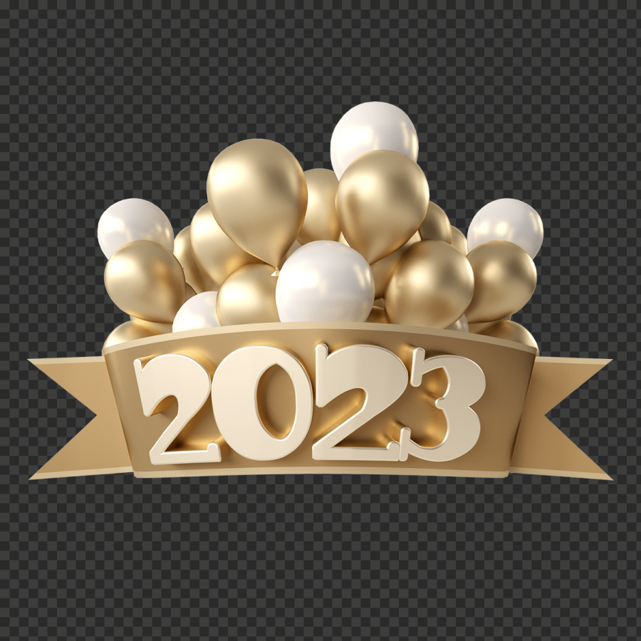 HD 2023 new year balloon Gold and White transparent background