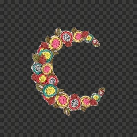 multicolored floral letter C, Indian cuisine Eid Mubarak Eid al Fitr Eid al Adha Ramadan, Cartoon moon, cartoon Character, painted,
