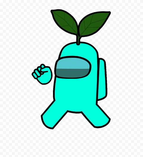 among us blue character with leaf hat for free download 