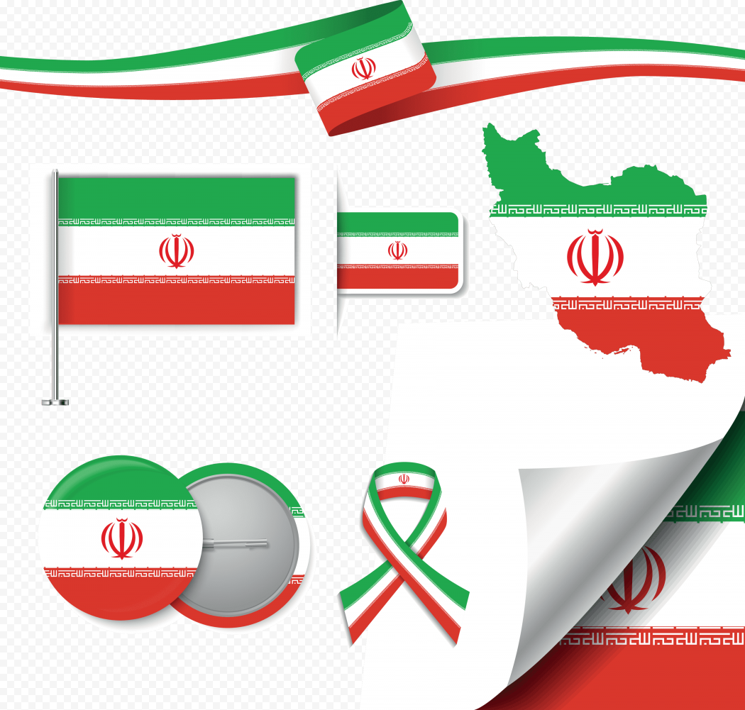 Stationery elements collection with the flag of iran design, png