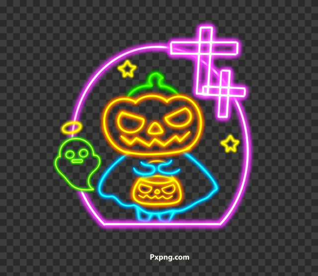 HD Neon Halloween Pumpkin Light Sign PNG