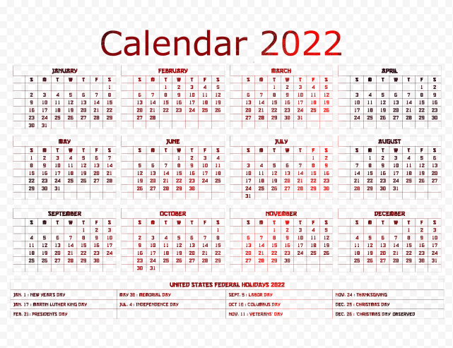 Calendar 2022 PNG Pic