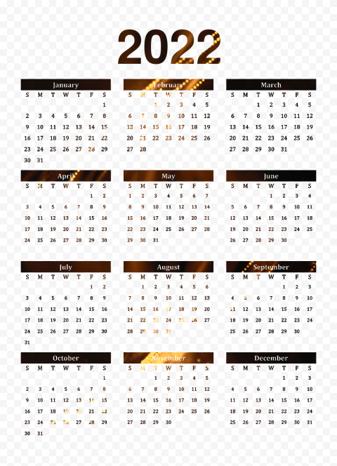 Golden Calendar 2022 PNG Image