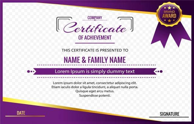 Certificate of Achievement screenshot, Academic certificate Template, Purple Certificate of Eligibility, cdr, text png