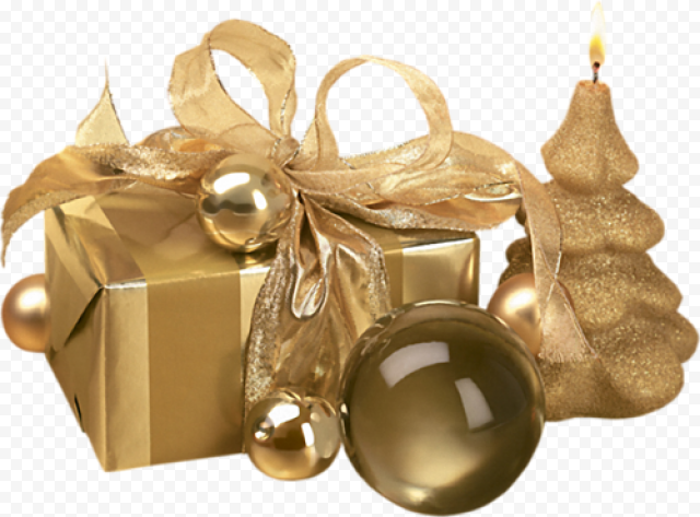 Gold Christmas Gift PNG Transparent Image
