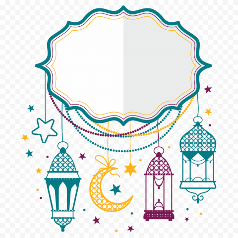 Eid Mubarak Eid al Fitr Eid al Adha, moon, white and multicolored frame concept, border, wedding Invitation, design