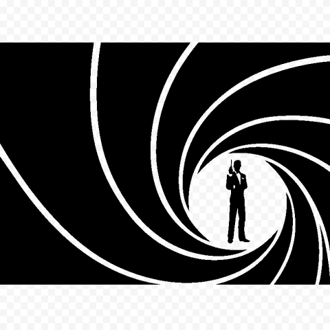Nightfire James Bond Film Series, james bond silhouette, white, text, spiral