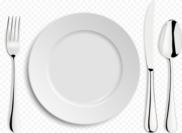 Fork Tableware White Plate, White, simple knife and fork dish, round white plate and gray stainless steel fork, spoon, and butter knife, simple, plate, black White