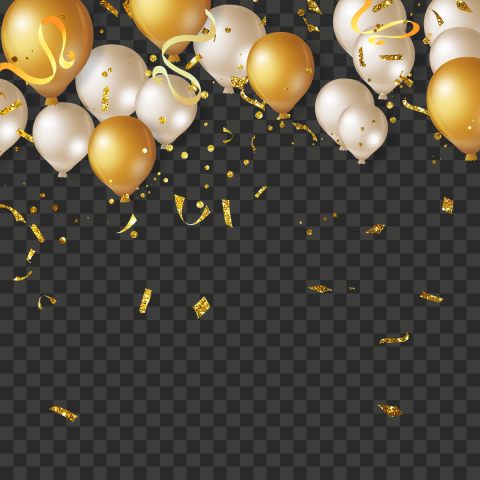 HD beautiful confetti and balloons gold silver png transparent