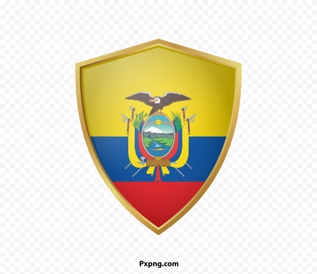 HD ecuador flag png with golden in borders PNG