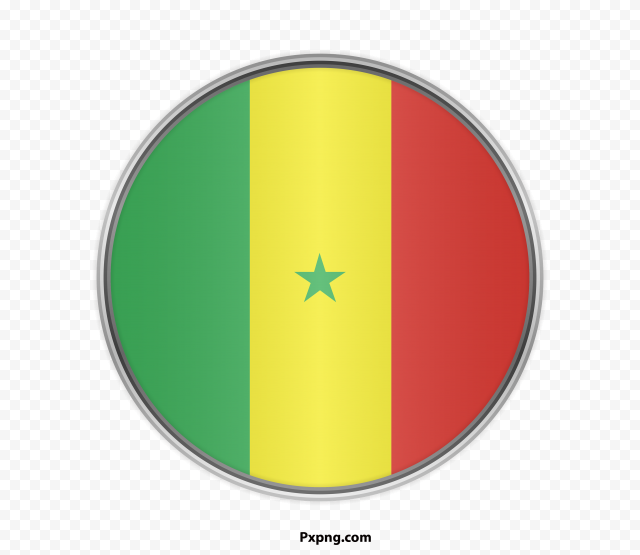 HD Senegal Round Flag With Silver Border Transparent Background PNG
