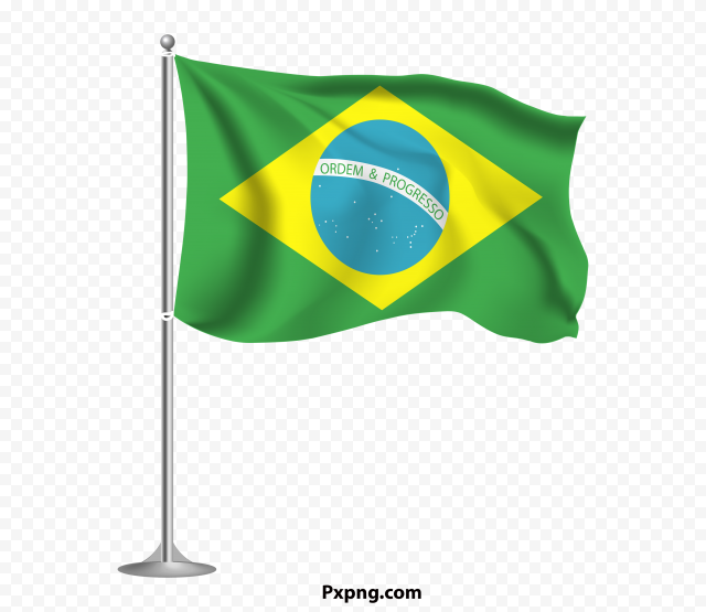HD Vector Waving Brazil Flag Pole PNG
