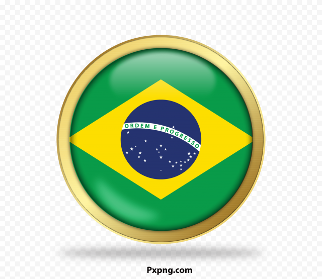 HD Round Flag Brazil Gold Framed Icon PNG